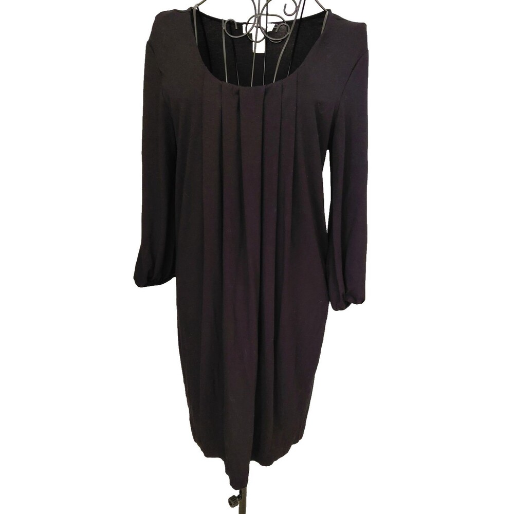 WHBM Basic Black Dress Womens Sz S  Pleated Scoop Neck